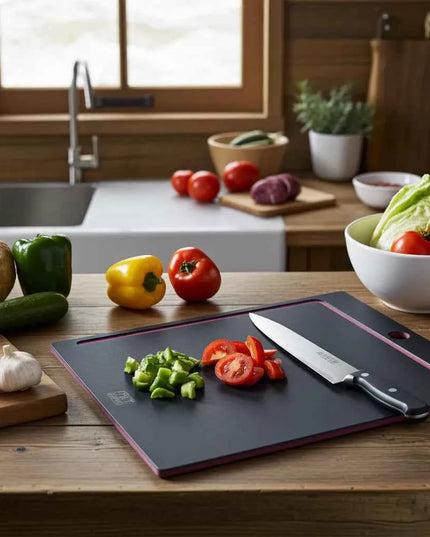 NXT Board Cutting Board black/pink with juice groove – Side view