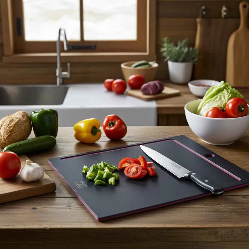 NXT Board Cutting Board black/pink with juice groove – Side view
